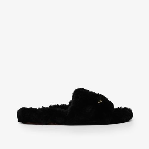 Slide Plumas Preto Couro