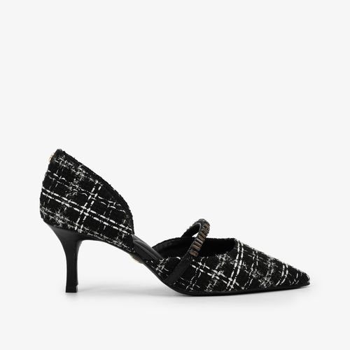 Scarpin Preto Branco Blanc Tecido Tweed
