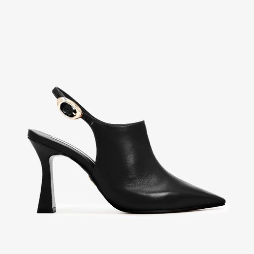Slingback Salto Fino Preto Couro