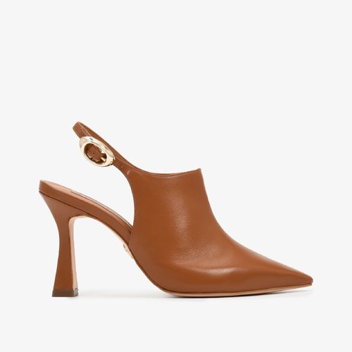 Slingback Salto Caramelo Canela Fino Couro