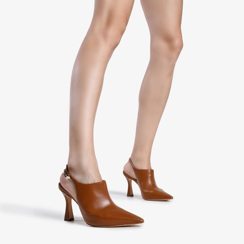 Slingback Salto Caramelo Canela Fino Couro