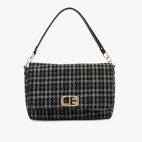 Bolsa De Ombro Preto Branco Tecido Tweed