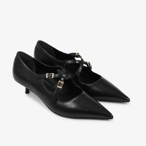 Scarpin Salto Fino Preto Couro