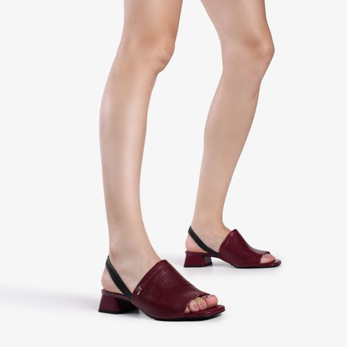 Sandália Salto Bloco Vinho Dark Cherry Couro