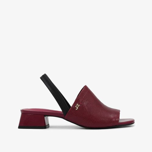 Sandália Salto Bloco Vinho Dark Cherry Couro
