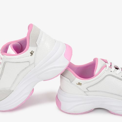 Tênis Branco Rosa Couro