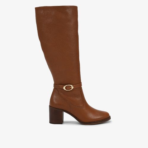 Bota Salto Bloco Marrom Canela Couro