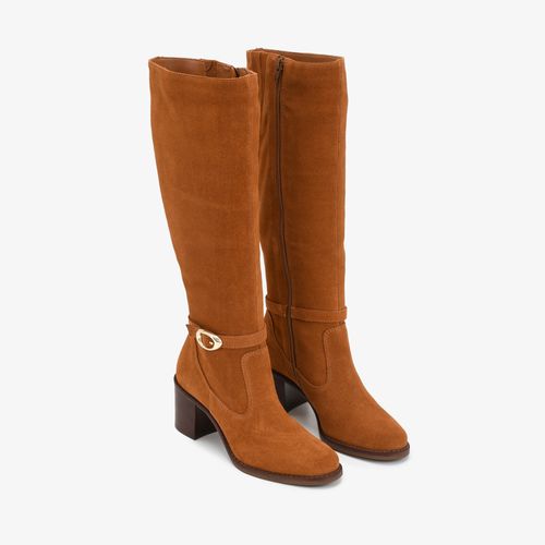 Bota Cano Alto Caramelo Licor Couro