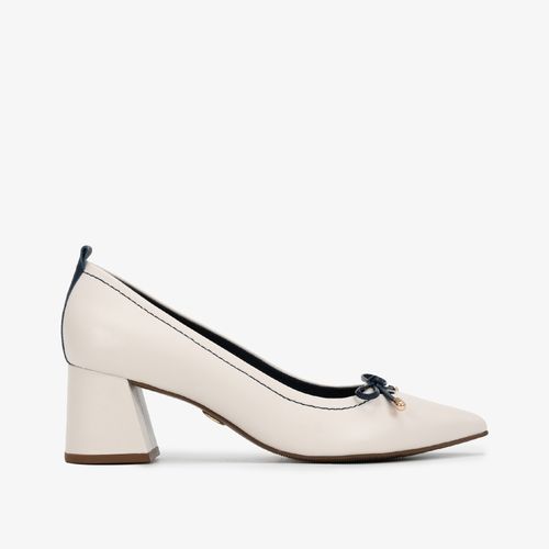 Scarpin Salto Bloco Branco Blanc Couro