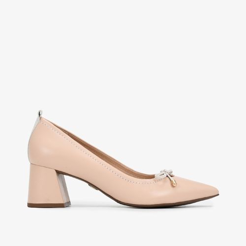 Scarpin Salto Bloco Nude Couro