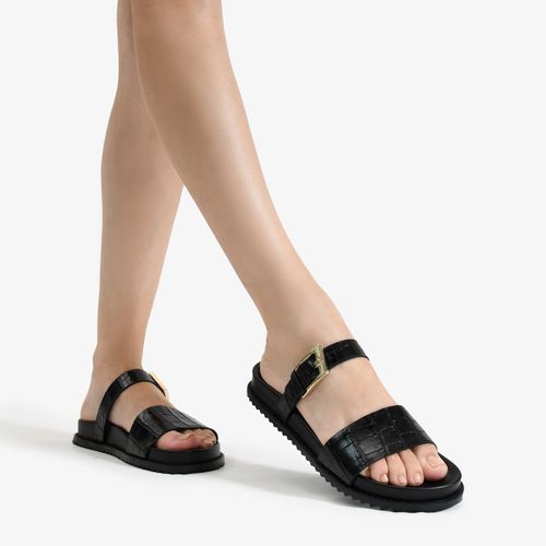 Slide Preto Couro Crocco
