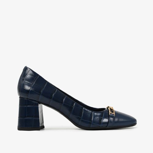 Scarpin Salto Bloco Azul Lunar Couro Crocco