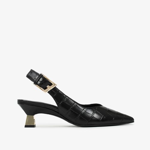 Slingback Preto Couro Crocco