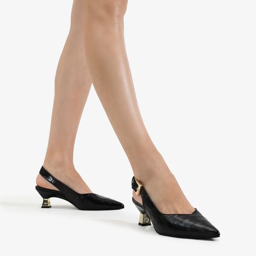 Slingback Preto Couro Crocco