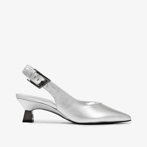 Slingback Metalizado Prata Couro
