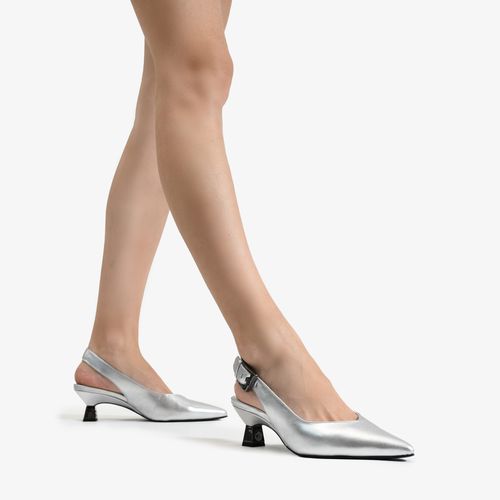 Slingback Metalizado Prata Couro