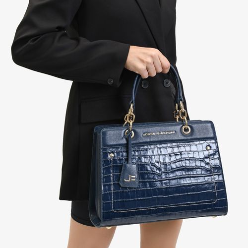 Bolsa De Ombro Azul Lunar Couro Crocco