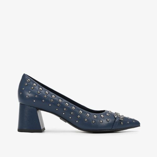 Scarpin Salto Bloco Azul Lunar Couro