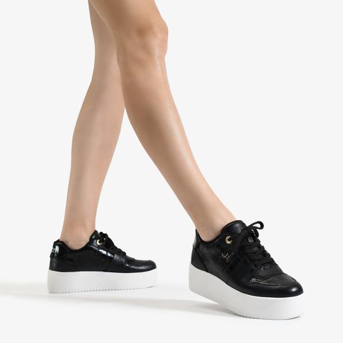 Tênis Preto Couro Croco