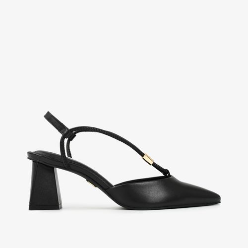 Slingback Salto Bloco Preto Couro