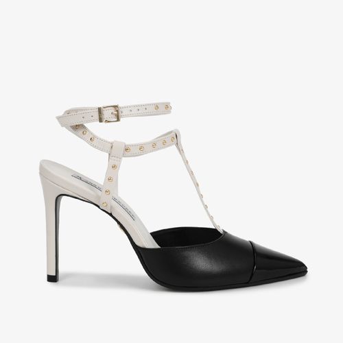 Slingback Preto Branco Blanc Couro