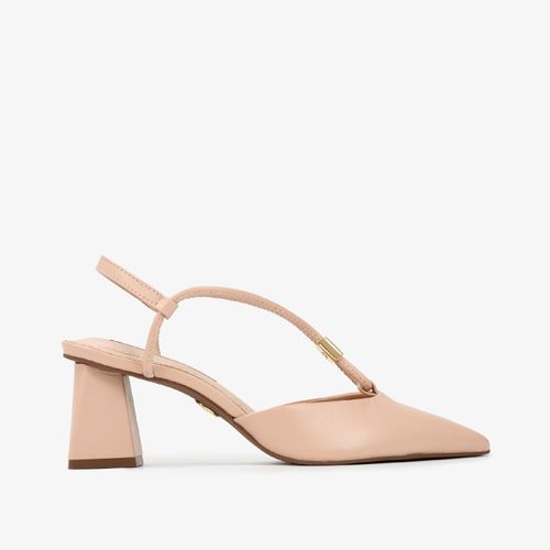 Slingback Salto Bloco Nude Quartzo Couro