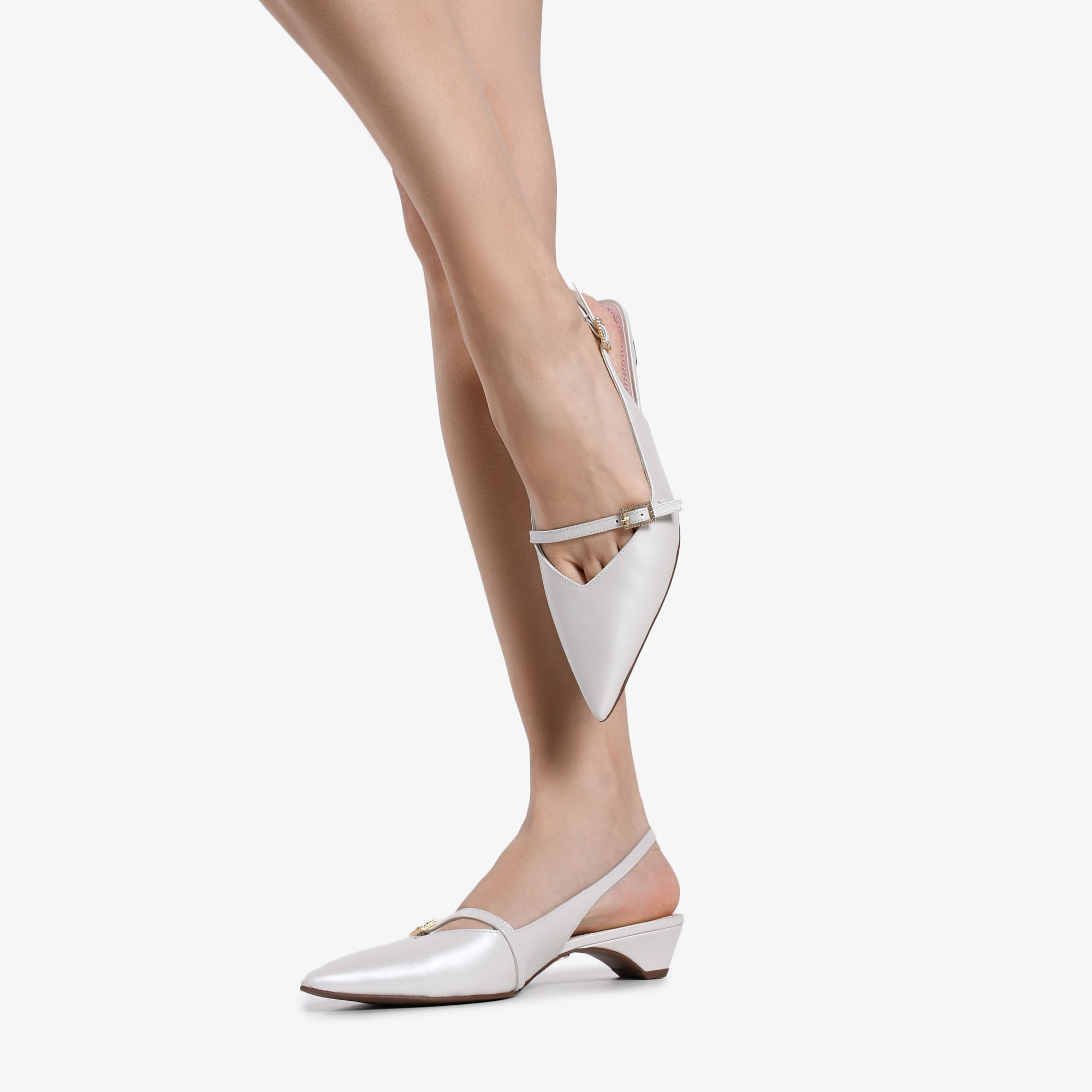 Slingback Branco Say Yes Salto Bloco Couro Sapatos, Bolsas