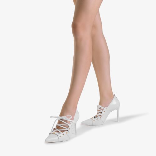 Scarpin Salto Fino Branco Couro