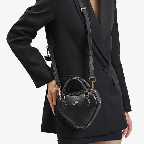 Bolsa Coração Transversal Preto Couro