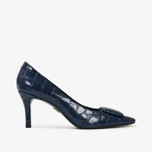 Scarpin Azul Lunar Couro Crocco