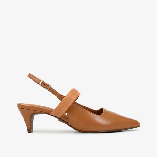 Slingback Caramelo Licor Bico Fino Couro