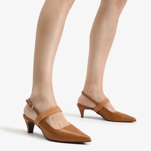 Slingback Caramelo Licor Bico Fino Couro