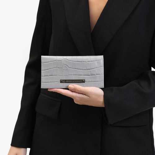 Carteira Envelope Cinza Alasca Couro Crocco