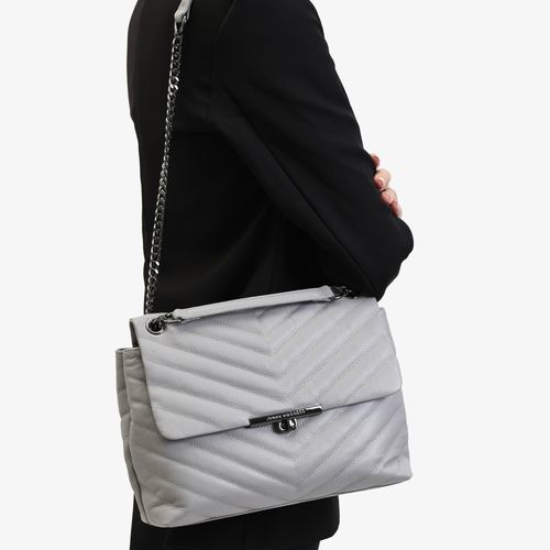 Bolsa De Ombro Cinza Alasca Matelassê Couro