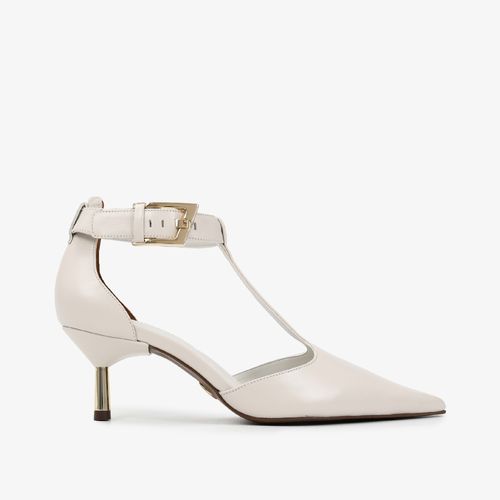 Scarpin Branco Blanc Fivela Couro
