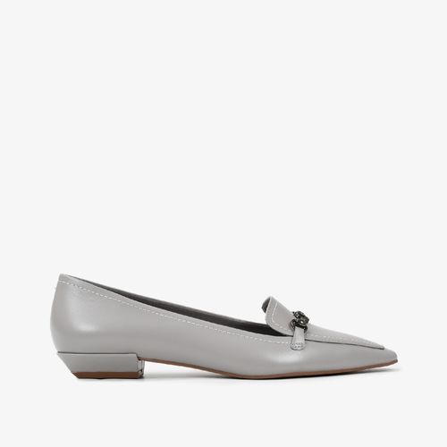 Loafer Salto Bloco Cinza Alasca Couro