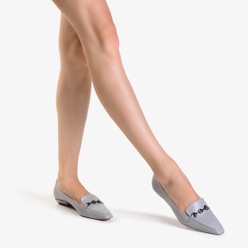 Loafer Salto Bloco Cinza Alasca Couro