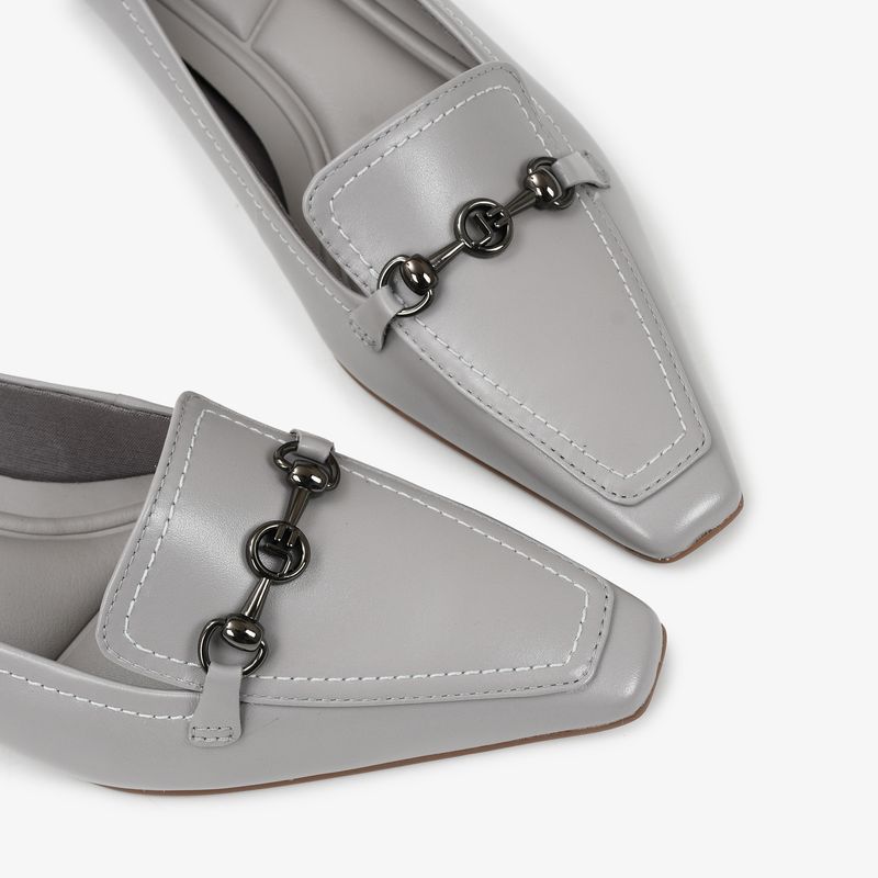 Loafer Salto Bloco Cinza Alasca Couro - Sapatos, Bolsas