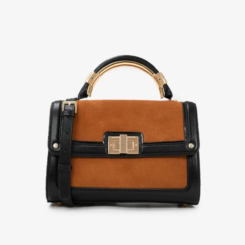 Bolsa Satchel Preto Marrom Couro