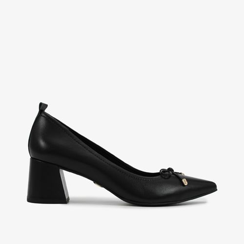 Scarpin Salto Bloco Preto Couro