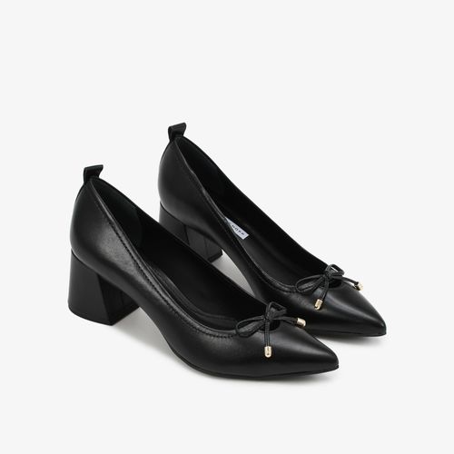 Scarpin Salto Bloco Preto Couro
