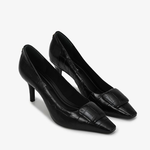 Scarpin Preto Couro Crocco
