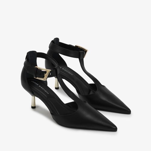 Scarpin Preto Fivela Couro
