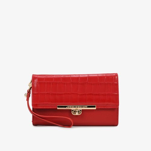 Carteira Vermelho Rubi Tampa Croco Couro