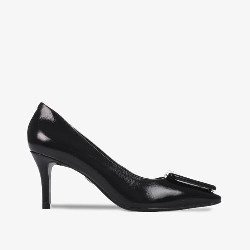 Scarpin Preto Salto Médio Enfeite Couro Jb