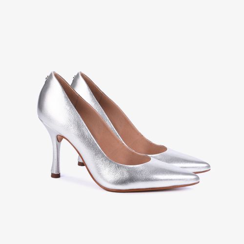 Scarpin Prata Metalizado Salto Fino Couro