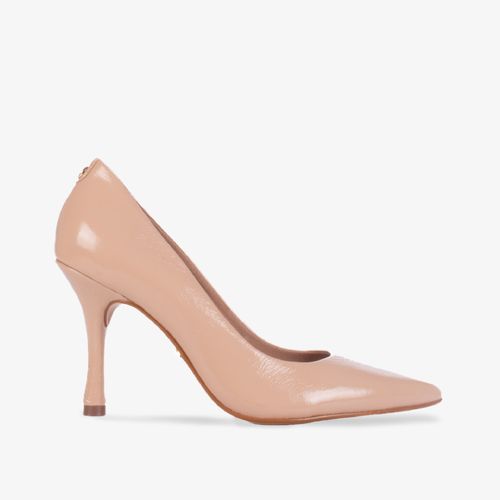 Scarpin Nude Sand Salto Fino Couro