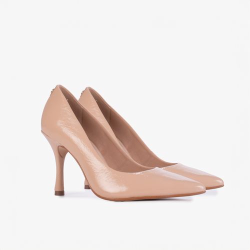 Scarpin Nude Sand Salto Fino Couro