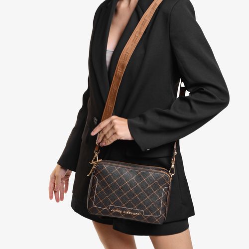 Bolsa Transversal Marrom Café Monograma Jb Couro