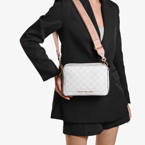 Bolsa Transversal Off White Nude Monograma Jb Couro